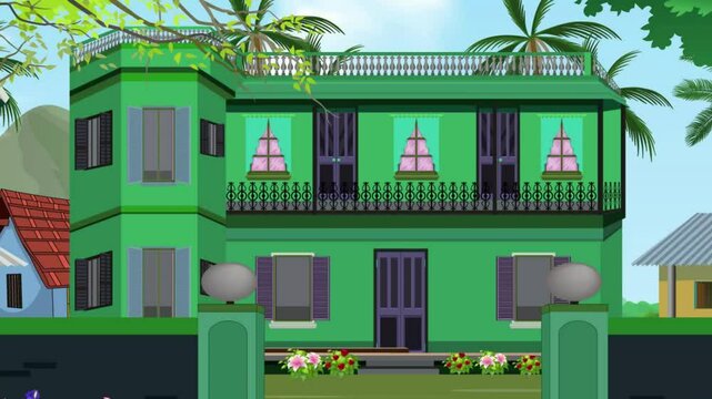 Indian Jamindar house zoom view.Indian house cartoon video