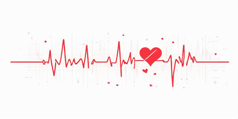 Red electrocardiogram showing a pulsing heart line, symbolizing love, health, and medical care