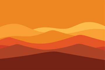 Abstract Orange Sunset Mountain Landscape Illustration