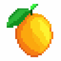 Fototapeta premium Retro Pixel Art Orange with Green Leaf on White Background Vibrant and Nostalgic Digital Illustration