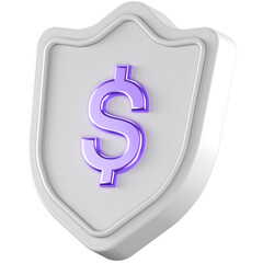 3d icon of a shield with a dollar sign in the center