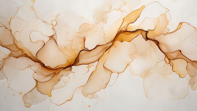 Elegant abstract composition with flowing alcohol ink, a modern fluid art design showcasing brown and golden waves and creating a soft marble texture. - Powered by Adobe