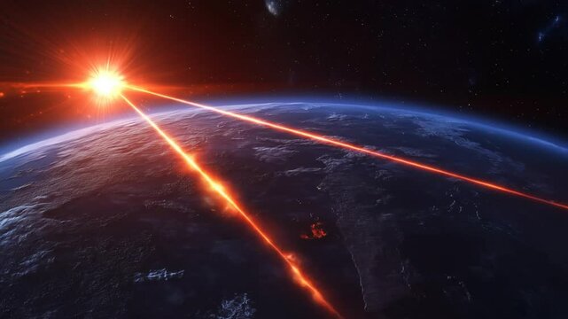 Fiery energy beams dissecting a world