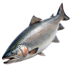 Naklejka premium A whole fresh rainbow trout fish with its mouth open showing sharp teeth and clear eye isolated on transparent background
