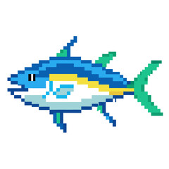 Obraz premium Pixel Art Fish Retro Style Sea Life Illustration in Bright Colors
