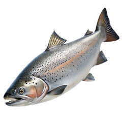 Naklejka premium A detailed studio shot of a whole raw rainbow trout fish with its mouth open and visible teeth isolated on transparent background