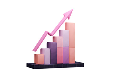 3D bar chart showing upward trend, growth, and success.