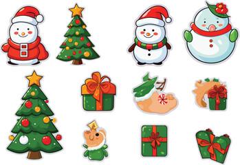 Snowman and Gift Box Cartoon Set

