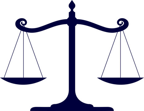 Scales of justice vector. The silhouette of a weight balance scale is depicted in black on a white background. balance scale icon