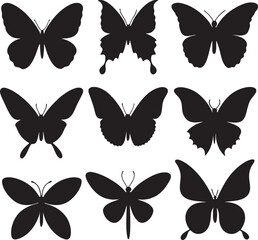 Collection of diverse black butterfly silhouettes on a white background