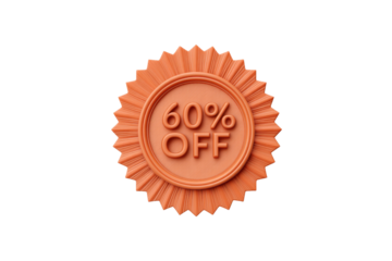 Orange 60 Percent Off Badge With A Starburst Edge On A Transparent Background 3D Rendered Sale Symbol