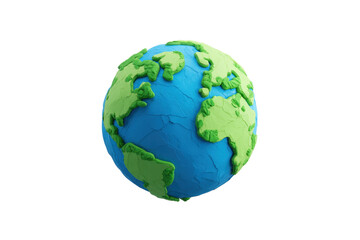 Globe Featuring Green Continents And Blue Oceans Crafted From Modeling Clay Set Against A Transparent Background