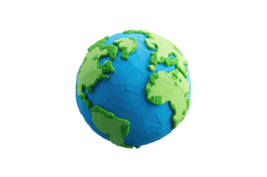 Globe Featuring Green Continents And Blue Oceans Crafted From Modeling Clay Set Against A Transparent Background