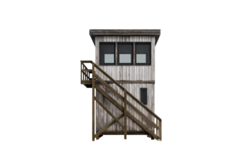 Weathered Wooden Watchtower With Stairs On A Transparent Background Featuring Three Windows And A Side Platform