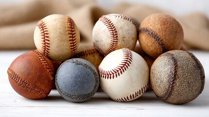Vintage Collection of Worn Baseballs for Creative Collage Projects