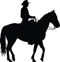 Cowboy riding horse, rodeo silhouette, western rider icon, set  wild west vector, bucking horse graphic
