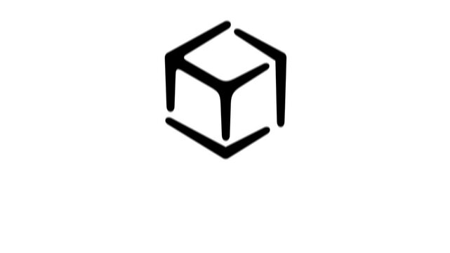 3D cube, modeling and cybernetics, graphic animation. Alpha channel. Black linear. Transparent background motion design. 4K resolution