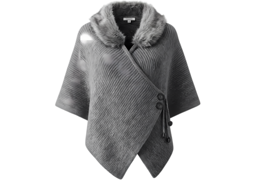 Gray Knitted Faux Fur Wrap with Asymmetrical Hemline isolated on transparent background