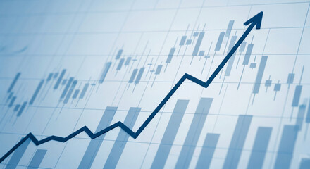 Upward trending graph on financial chart, showcasing business growth and success, symbolizing progress, investment, and economic prosperity