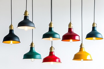 Colorful pendant lamps hanging from ceiling