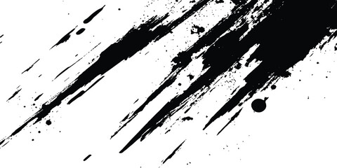 Abstract grunge texture of black paint. black paint strokes on a white background, creating a striking contrast ideal for impactful graphic designs, modern art projects, and creative backgrounds. 