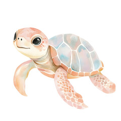 Watercolor PNG of a colorful sea turtle with a vibrant patterned shell, painted in cheerful rainbow hues. Great for kids' art, ocean-themed designs, and playful marine clipart sets.