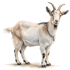 Fototapeta premium A goat is posing in a straightforward manner, isolated on a white background.