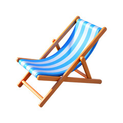 Blue Striped Beach Lounge Chair, 3D Icon – Glossy Minimal Emoji Style, Isolated PNG object