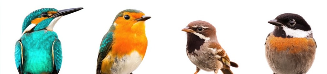 Four colorful birds against a white background (1)