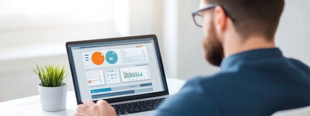 Man Engaged in Online Learning with Laptop Tools