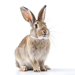 Fototapeta premium A rabbit is posing in a straightforward manner, isolated on a white background.