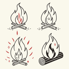 Silhouette and Outline Fire Elements Vector