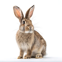 Fototapeta premium A rabbit is posing in a straightforward manner, isolated on a white background.