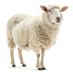 Fototapeta premium A sheep is posing in a straightforward manner, isolated on a white background.