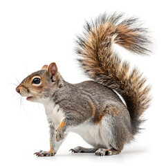 Fototapeta premium A squirrel is posing in a straightforward manner, isolated on a white background.
