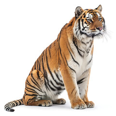 Obraz premium A Tiger is posing in a straightforward manner, isolated on a white background.