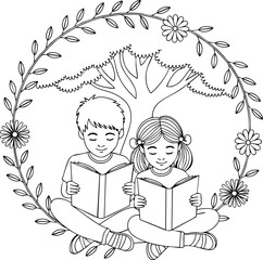 boy and girl reading a book