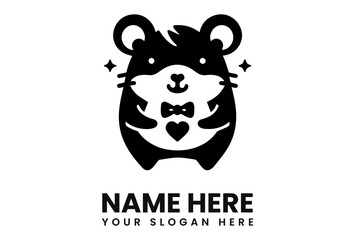 Adorable cartoon hamster logo design, holding a heart, wearing a bow tie.