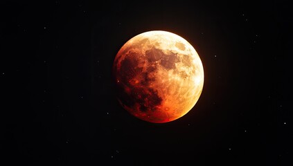 Obraz premium Blood moon, vibrant orange hue, over dark night sky