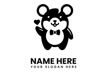 A stylized bear illustration with a bow tie holding a heart, accompanied by customizable text.
