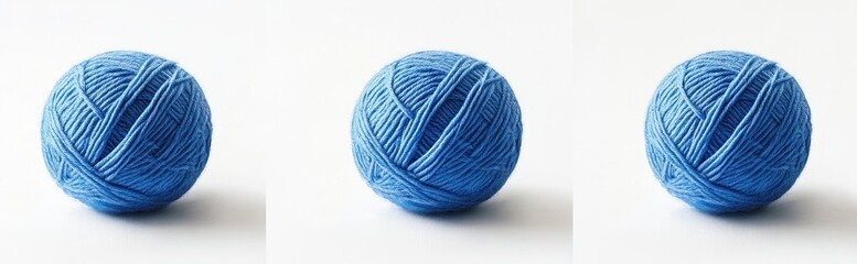 Three balls of vibrant blue yarn against a white background