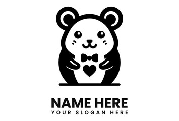 Adorable cartoon hamster logo design, wearing a bow tie and holding a heart.