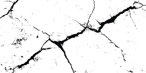 Black and white cracks illustration isolated on white background. A black and white vintage of cracked concrete scribble effect, old wall background crack vector, grunge texture,