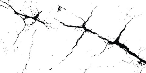 Black and white cracks illustration isolated on white background. A black and white vintage of cracked concrete scribble effect, old wall background crack vector, grunge texture,