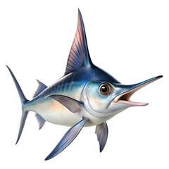 Stylized Blue Marlin Character Illustration on a Clean White Background Portrayal