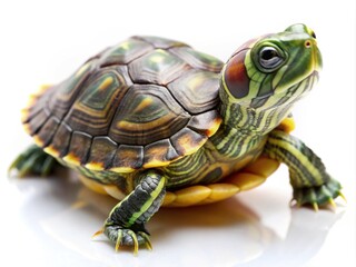 Obraz premium Close up photo of a Red Eared Slider Turtle on white background