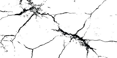 Black and white cracks illustration isolated on white background. A black and white vintage of cracked concrete scribble effect, old wall background crack vector, grunge texture,