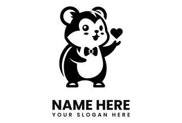 Adorable cartoon mouse, wearing a bow tie, holding a heart, perfect for a logo.