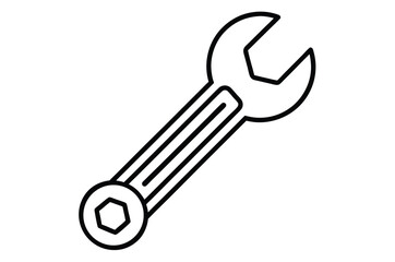 Old metallic security tool: a silver wrench and key
