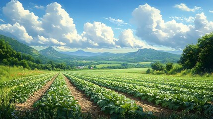 Fototapeta premium Cultivated field under sunny sky